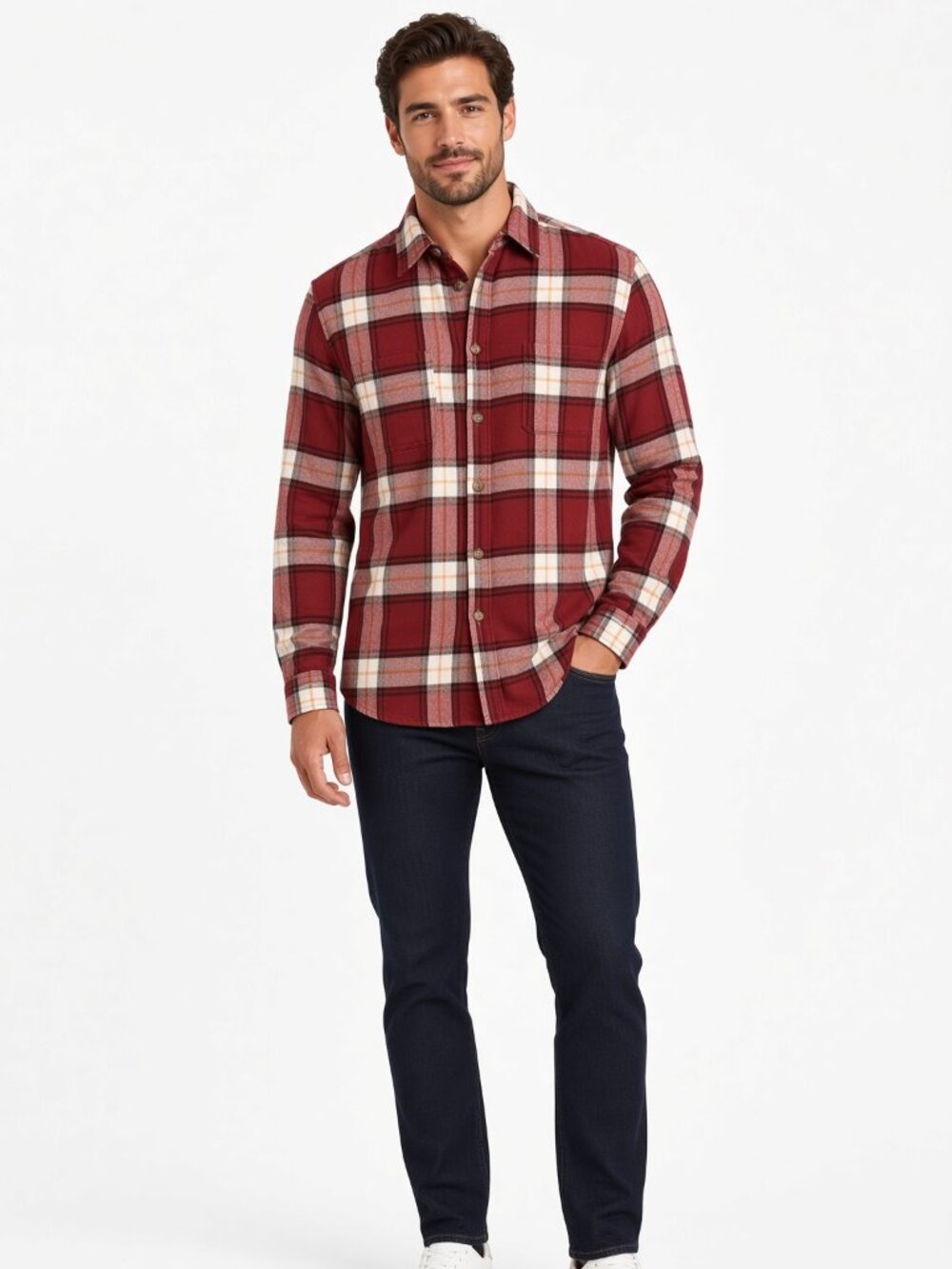 Burgundy Plaid Flannel Shirt Jacket